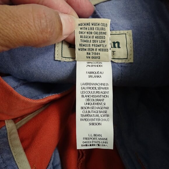LL Bean Standard Fit Rust-Orange Chino Shorts Men Size 38 Cotton Spandex Blend - Picture 6 of 9